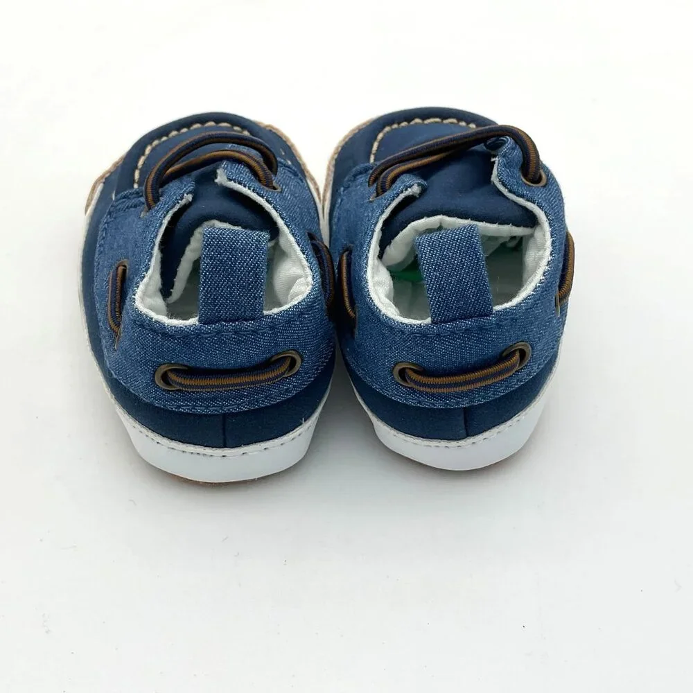 Baby Boy Carters Blue Chambray Boat Crib Shoes Newborn Elastic Laces